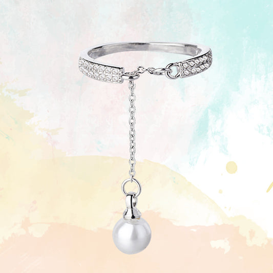 Korean Style Chain Rhinestone Pearl Adjustable Rings