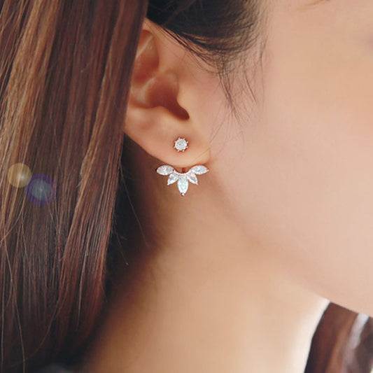 Women's Korean Fashion Sier Needle Horse Eye Zircon Daisy Flower Earrings