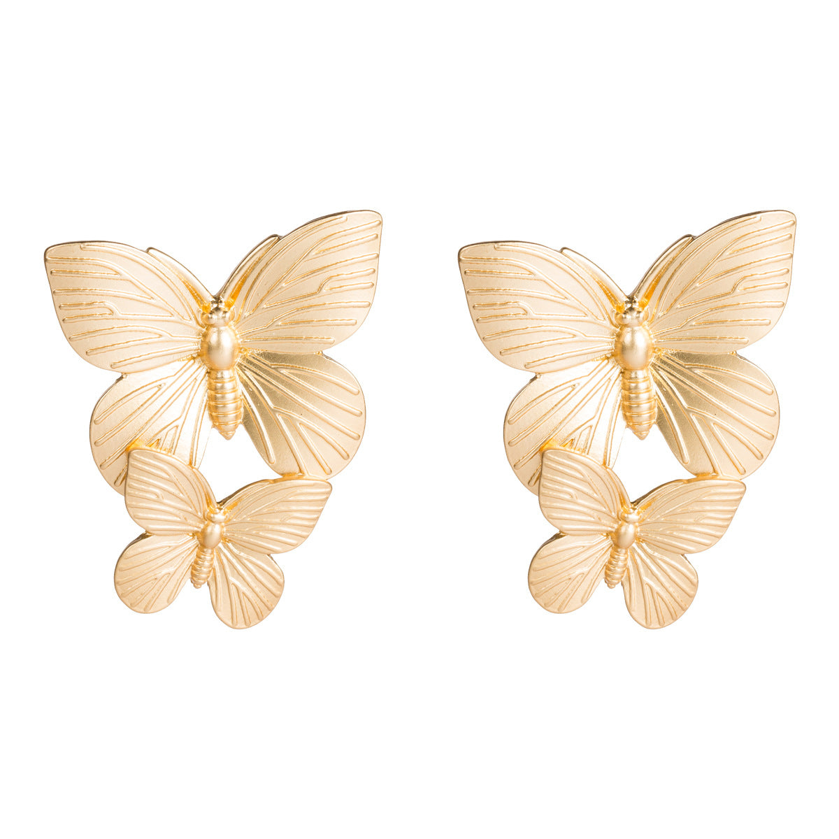 Metal Texture Two Butterfly Female Trendy Earrings