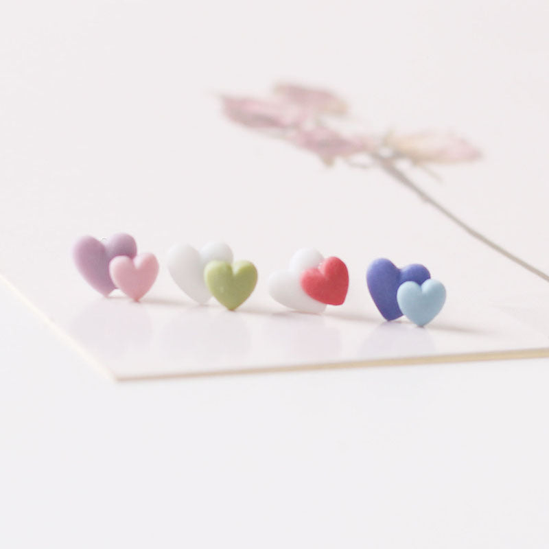 Trinkets Two-color Love Heart Sweet Design Personality Simple Gifts Fresh Stud Earrings