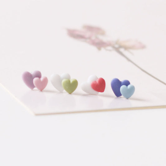 Trinkets Two-color Love Heart Sweet Design Personality Simple Gifts Fresh Stud Earrings
