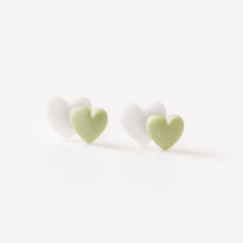 Trinkets Two-color Love Heart Sweet Design Personality Simple Gifts Fresh Stud Earrings
