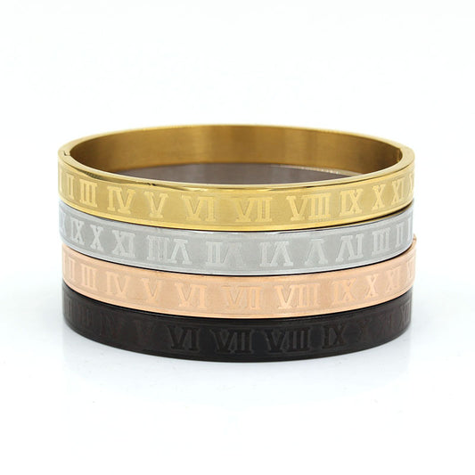 Trendy Wild Punk Roman Letters Stainless Bracelets