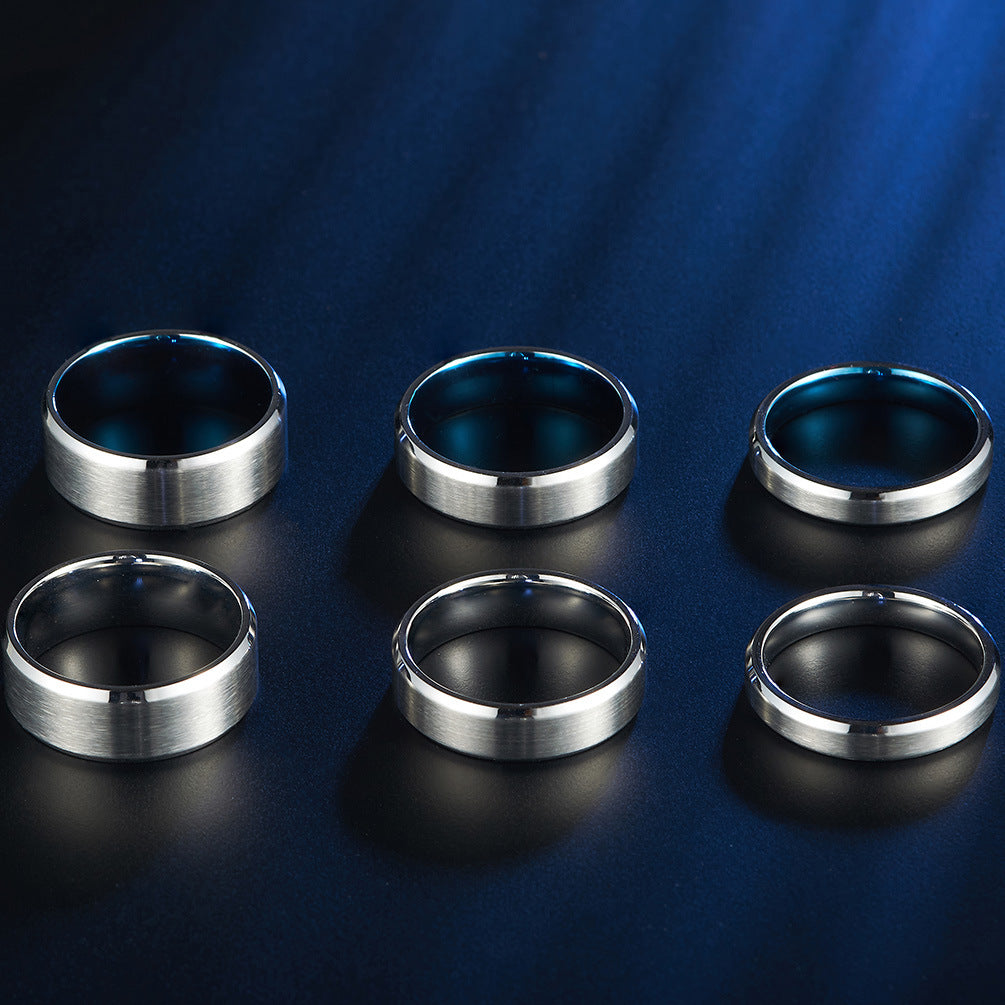 Matte Brushed Blue Simple Couple Marriage Rings