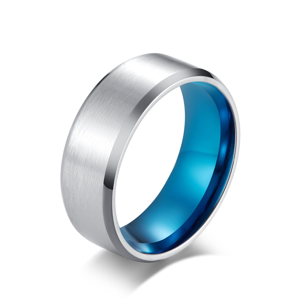 Matte Brushed Blue Simple Couple Marriage Rings
