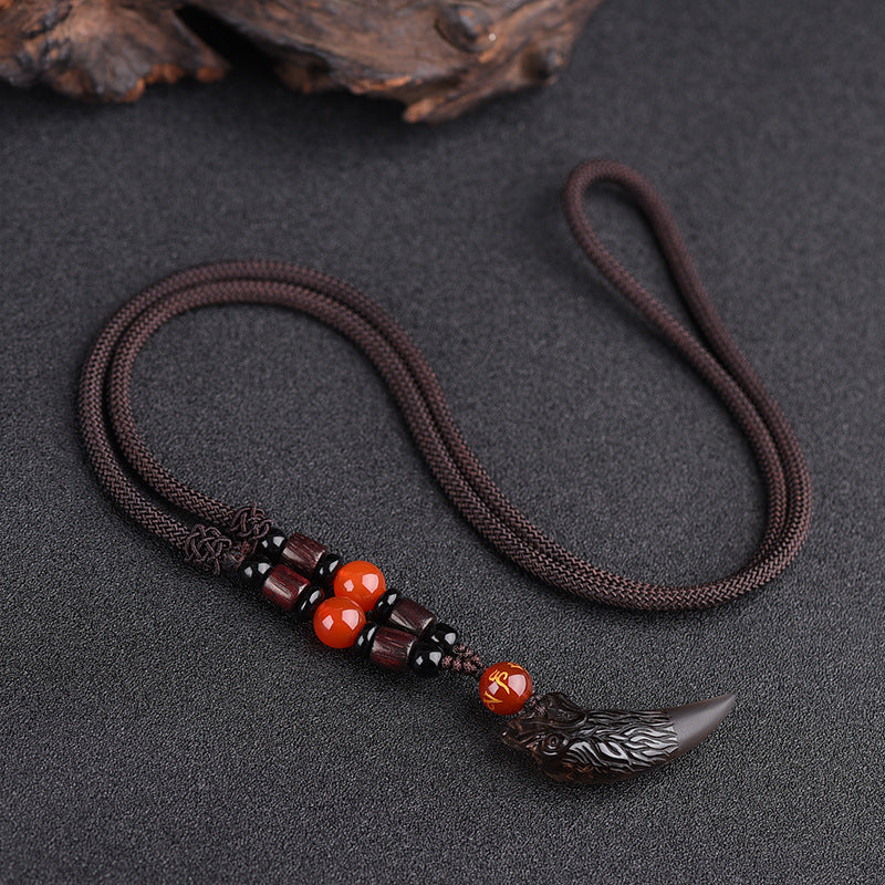 Women's & Men's Natural Icy Obsidian Wolf Tooth Head Couple Necklaces