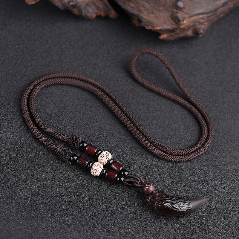 Women's & Men's Natural Icy Obsidian Wolf Tooth Head Couple Necklaces