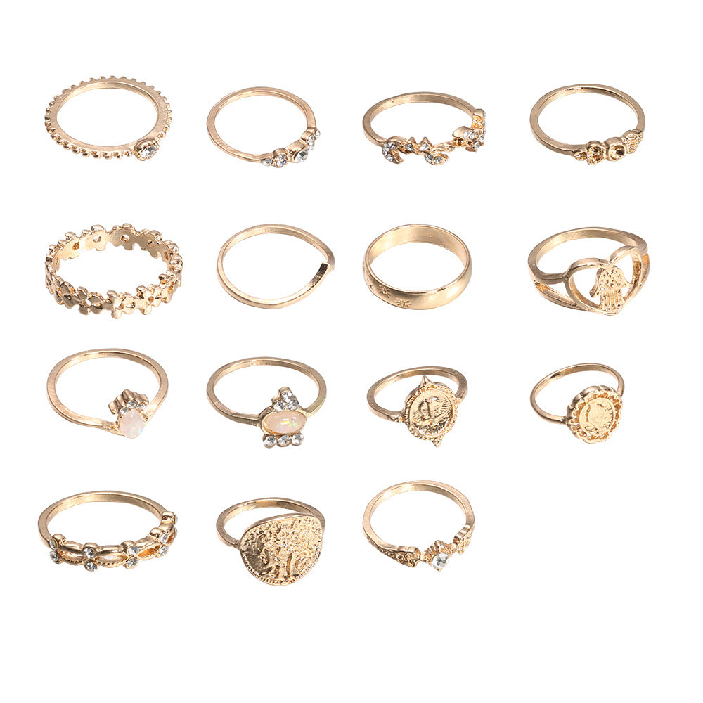 Beauty Head Gold Coin Cross Pattern Rings