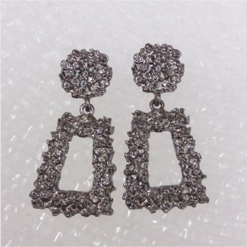 Trendy Fashion Geometry Pattern Embossed Trapezoidal Stud Earrings