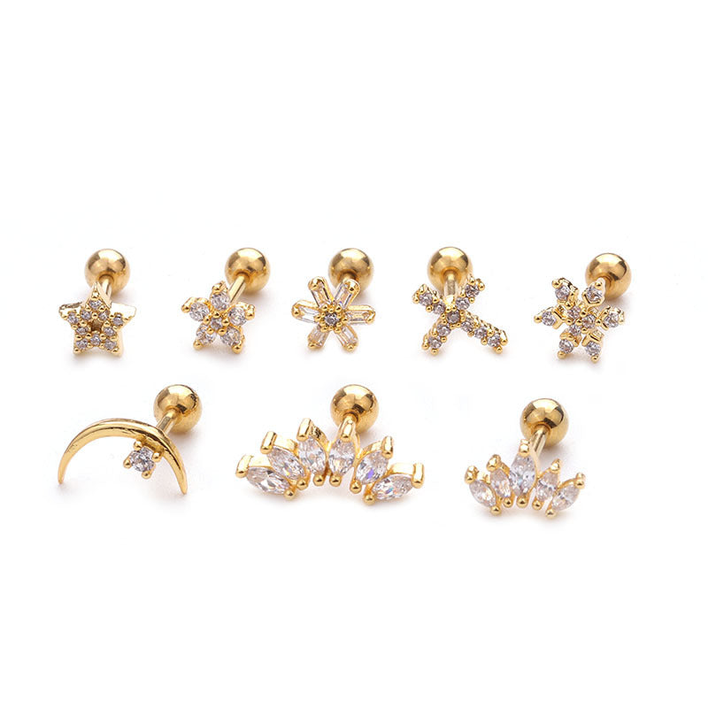 Zircon Stainless Steel Screw Ear Bone Earrings