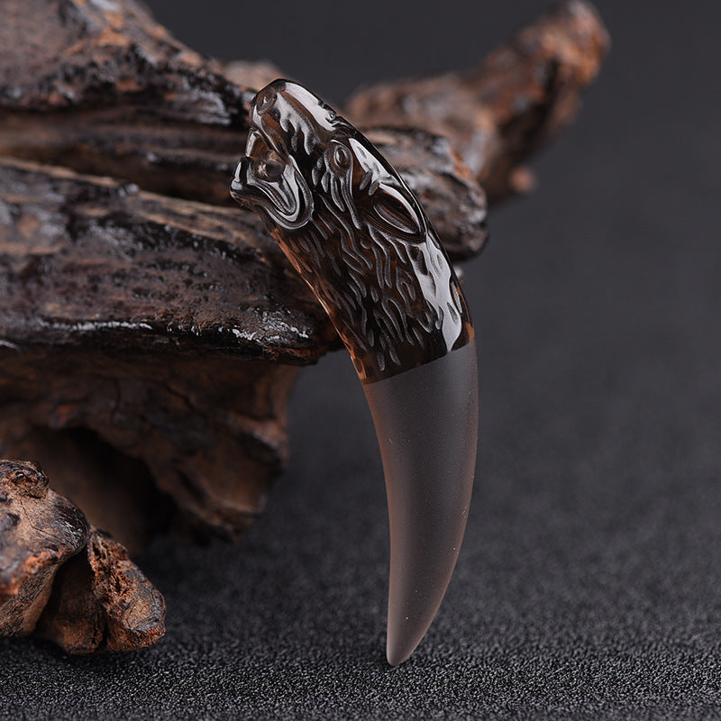 Women's & Men's Natural Icy Obsidian Wolf Tooth Head Couple Necklaces