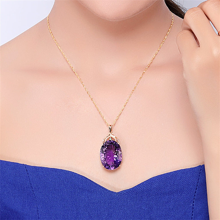 Women's Korean Style Gold-plated Inlaid Amethyst Cutting Pendants