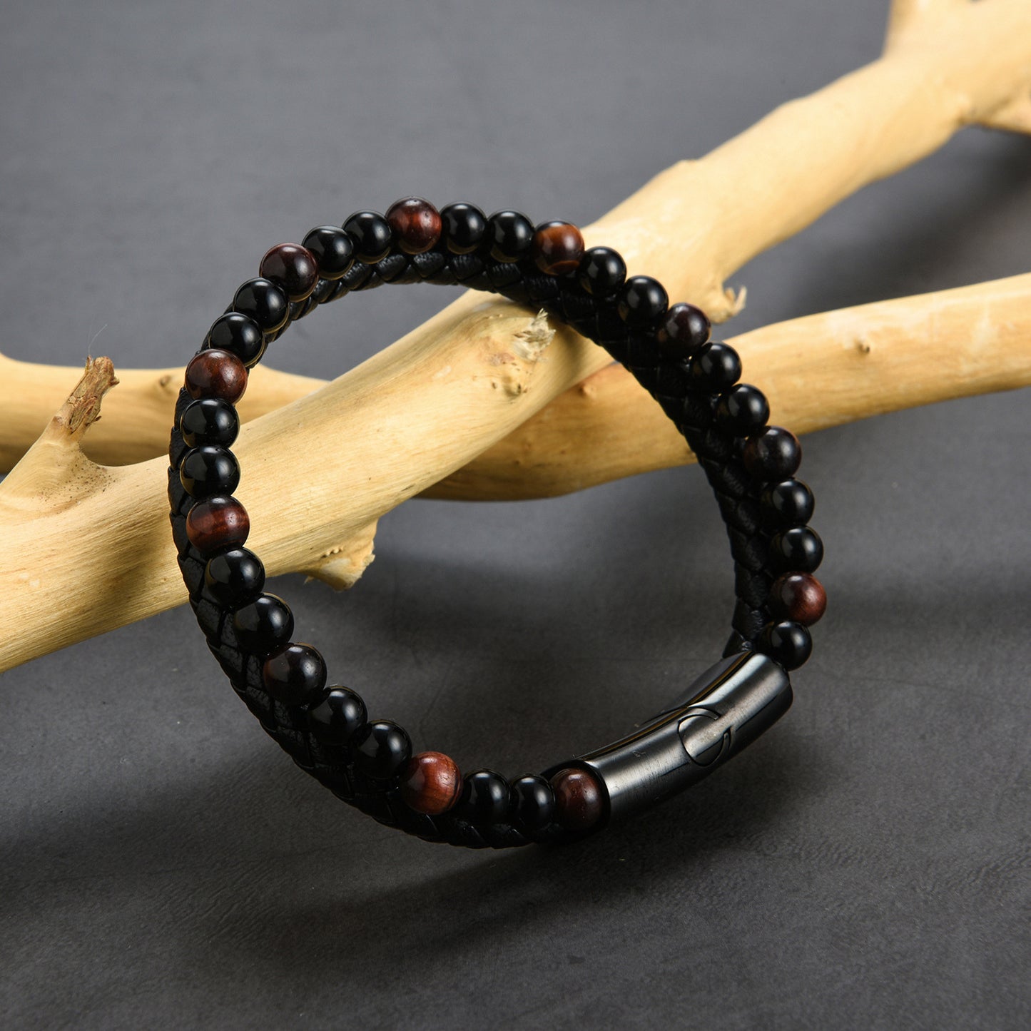 Men's High Quality Natural Red Tigereye Leather Bracelets