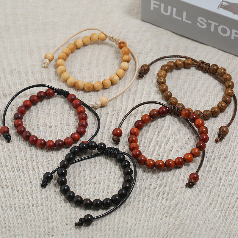 Women's & Men's Simple Pulling Rope Wooden Beads Personalized Bracelet