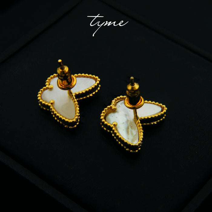 Windmill Series Exquisite Gold Butterfly Shell Tigereye Ear Round Beads Stud Earrings