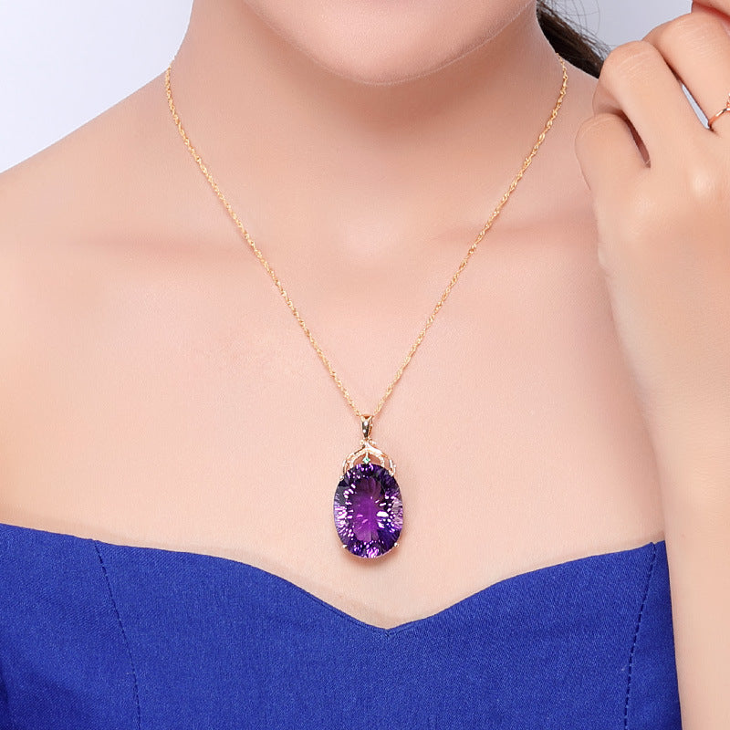 Women's Korean Style Gold-plated Inlaid Amethyst Cutting Pendants