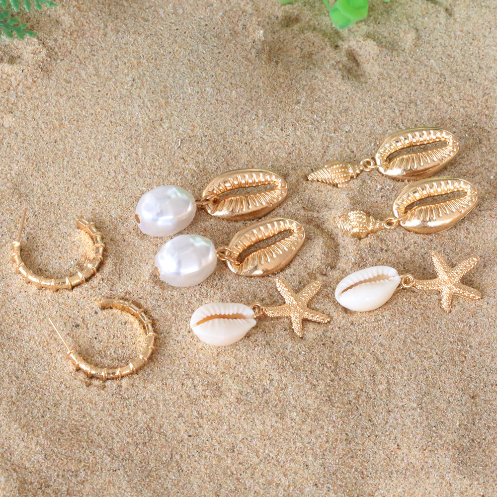 Bohemian Natural Shell Irregular Pearl Conch Earrings