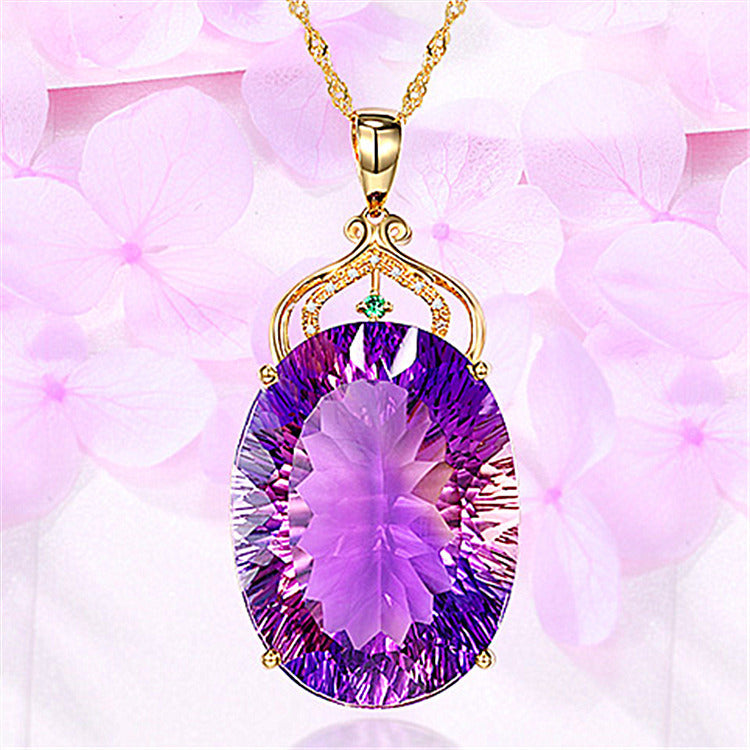 Women's Korean Style Gold-plated Inlaid Amethyst Cutting Pendants