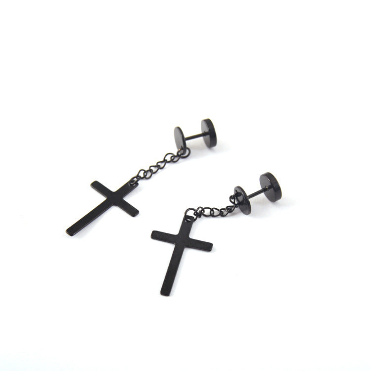 Korean Style Round Cake Dumbbell Cross Chain Earrings