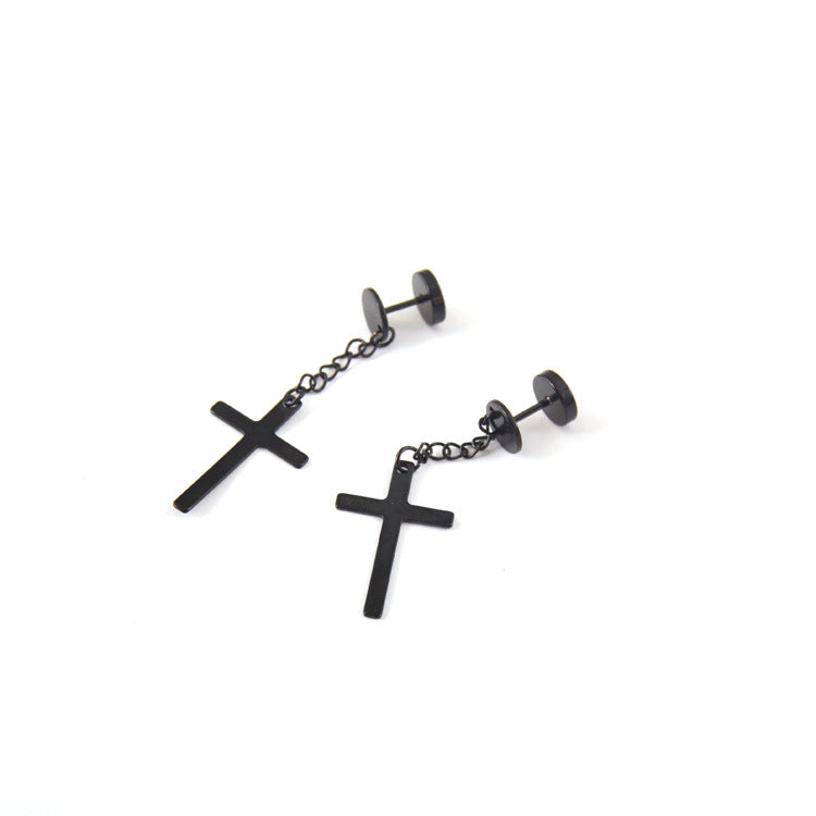 Korean Style Round Cake Dumbbell Cross Chain Earrings