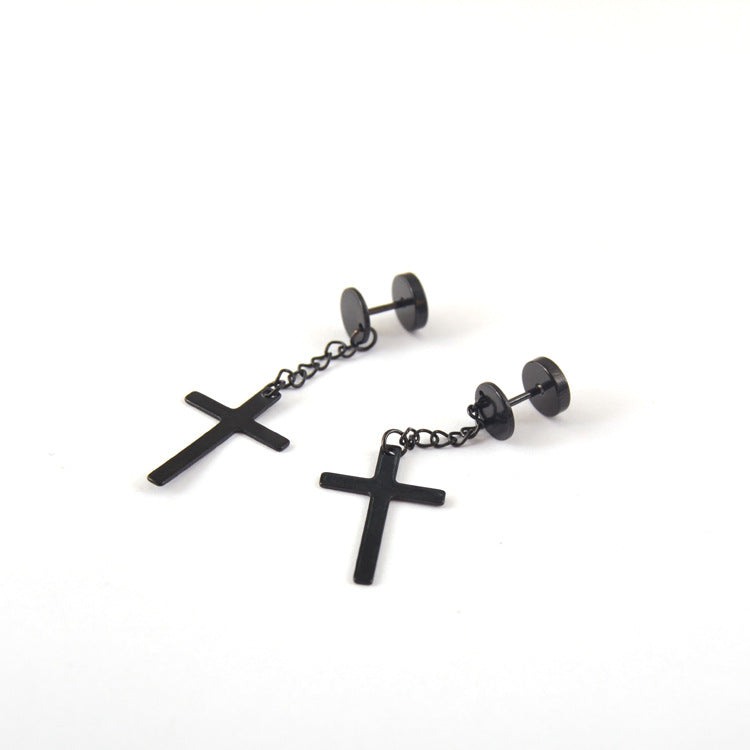 Korean Style Round Cake Dumbbell Cross Chain Earrings