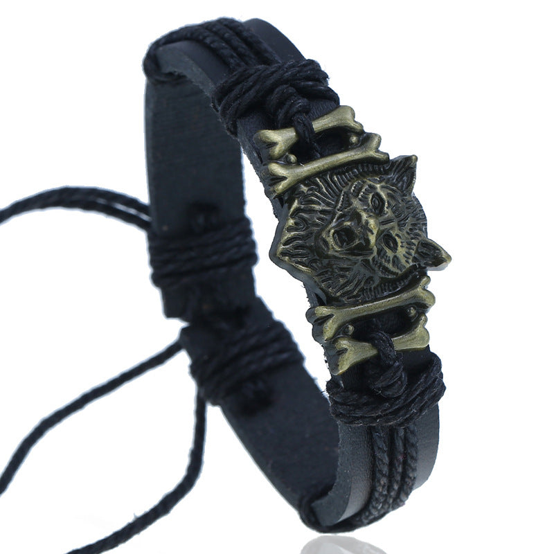 Wrist String Bronze Alloy Wolf Head Bracelets