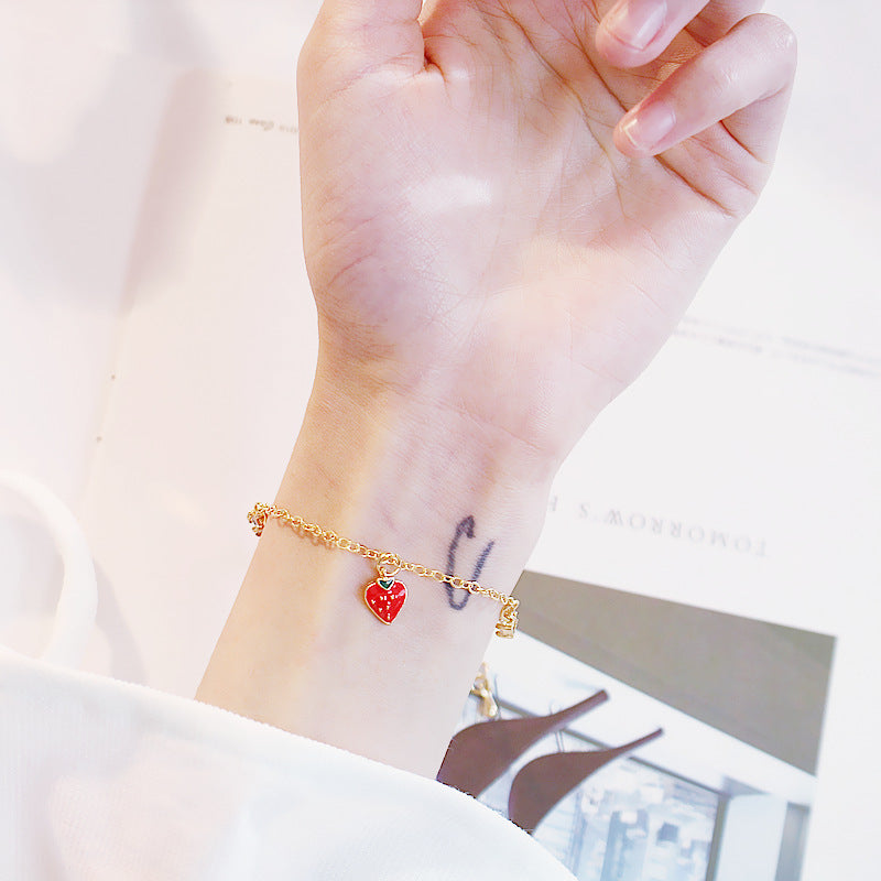 Korean Style Simple Strawberry Sweet Loving Heart Bracelet