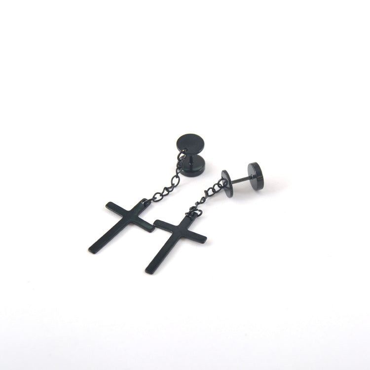 Korean Style Round Cake Dumbbell Cross Chain Earrings