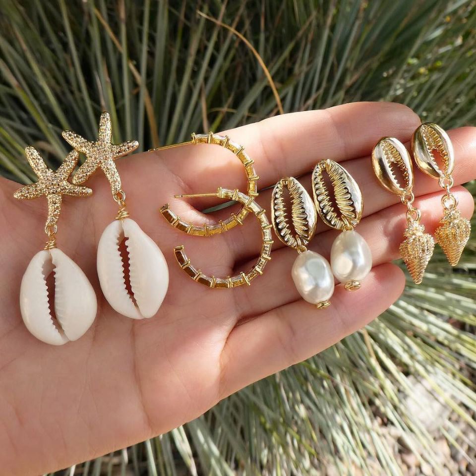 Bohemian Natural Shell Irregular Pearl Conch Earrings