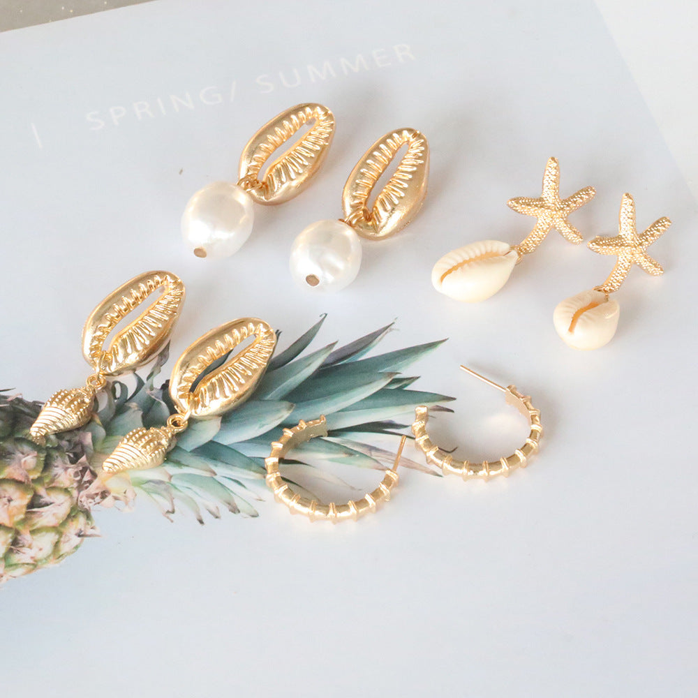 Bohemian Natural Shell Irregular Pearl Conch Earrings