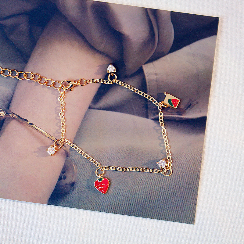 Korean Style Simple Strawberry Sweet Loving Heart Bracelet