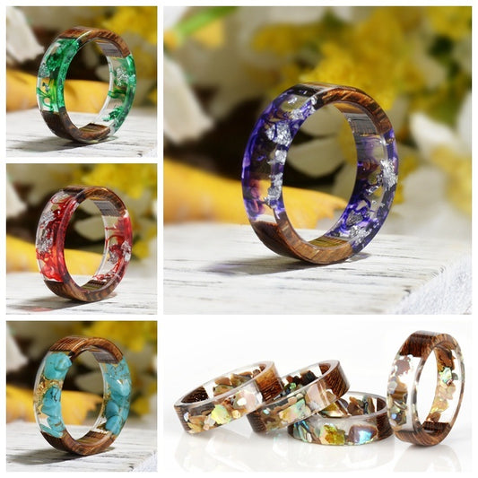 Wood Resin Mori Style Fresh Handmade Dried Flower Ring