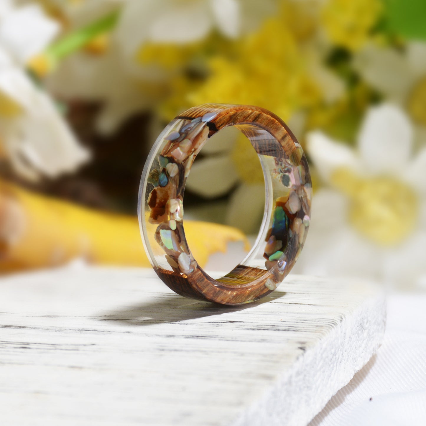 Wood Resin Mori Style Fresh Handmade Dried Flower Ring