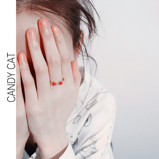 Fresh Drip Strawberry Diamond Index Finger Sweet Personality Girlfriends Rings