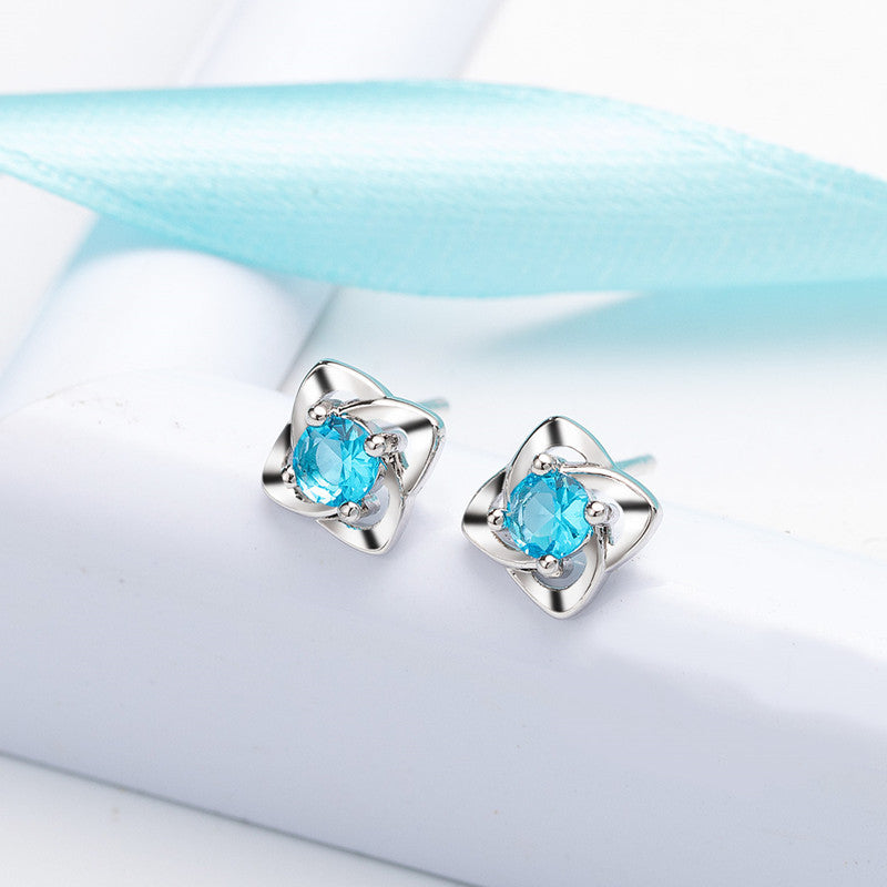 Blue Diamond Four Leaf Clover Ear Female Sweet Earrings