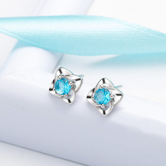 Blue Diamond Four Leaf Clover Ear Female Sweet Earrings