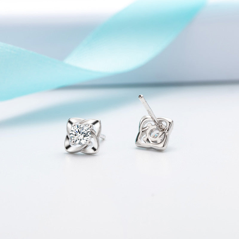 Blue Diamond Four Leaf Clover Ear Female Sweet Earrings
