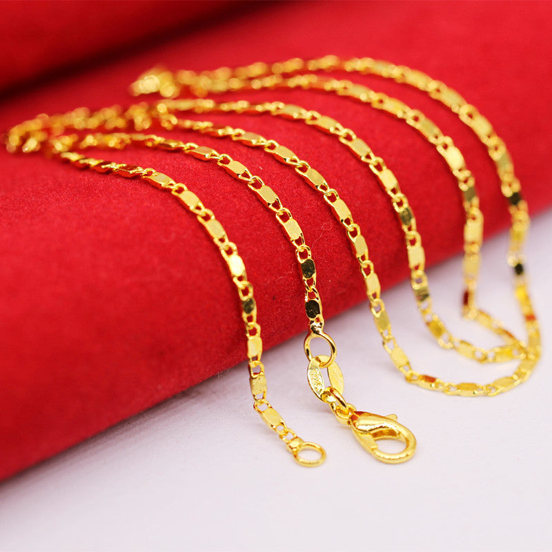 Women's Imitation Gold Slim Chain Fine Single Double Water Ripple Necklaces
