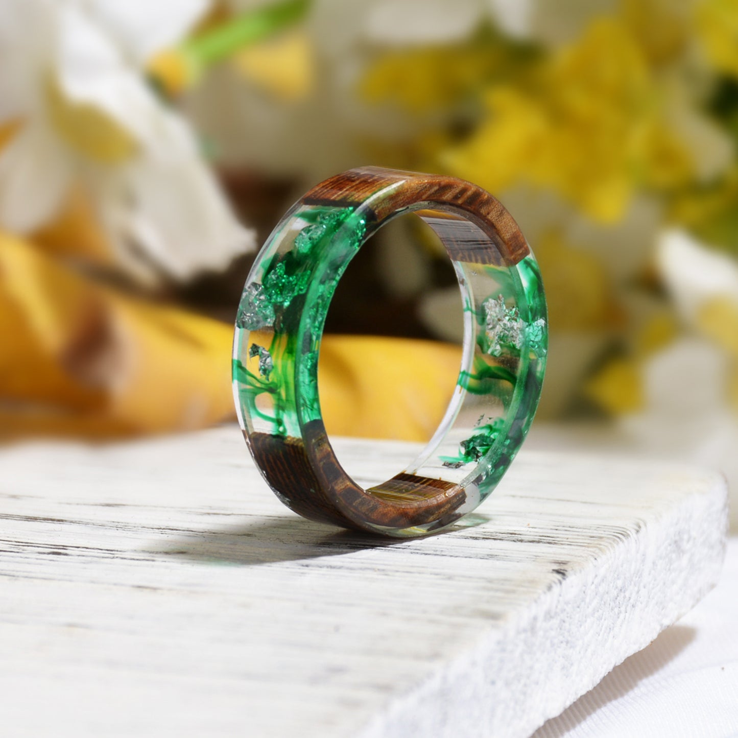 Wood Resin Mori Style Fresh Handmade Dried Flower Ring