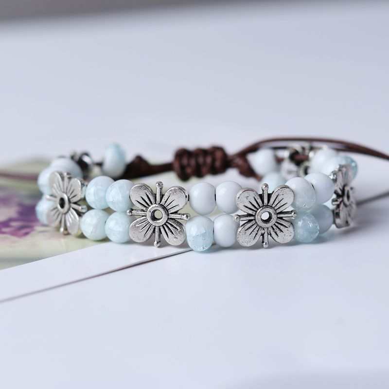 Bohemian Style Ceramic Beads Vintage Four-leaf Clover Copper Bracelets