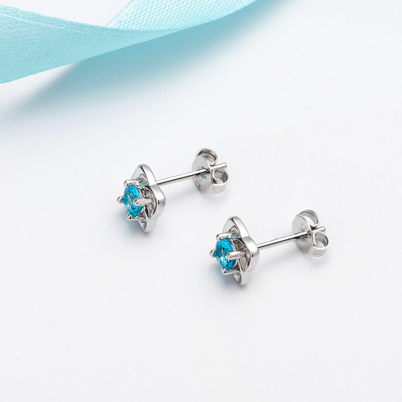 Blue Diamond Four Leaf Clover Ear Female Sweet Earrings