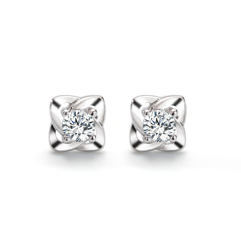 Blue Diamond Four Leaf Clover Ear Female Sweet Earrings