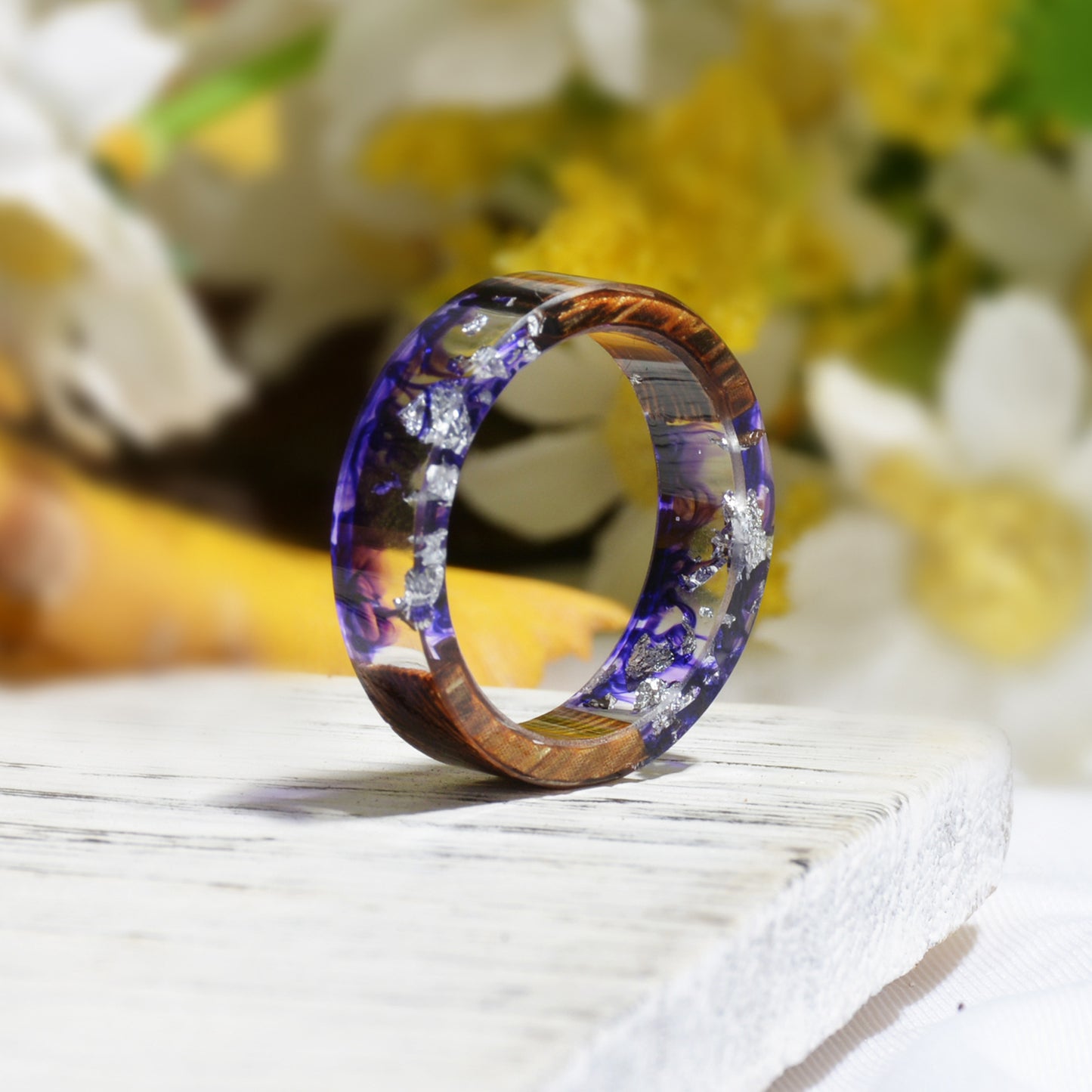 Wood Resin Mori Style Fresh Handmade Dried Flower Ring