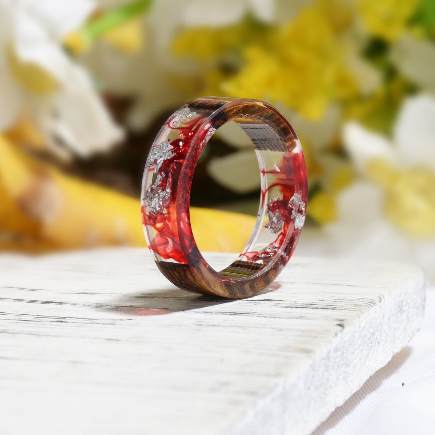 Wood Resin Mori Style Fresh Handmade Dried Flower Ring