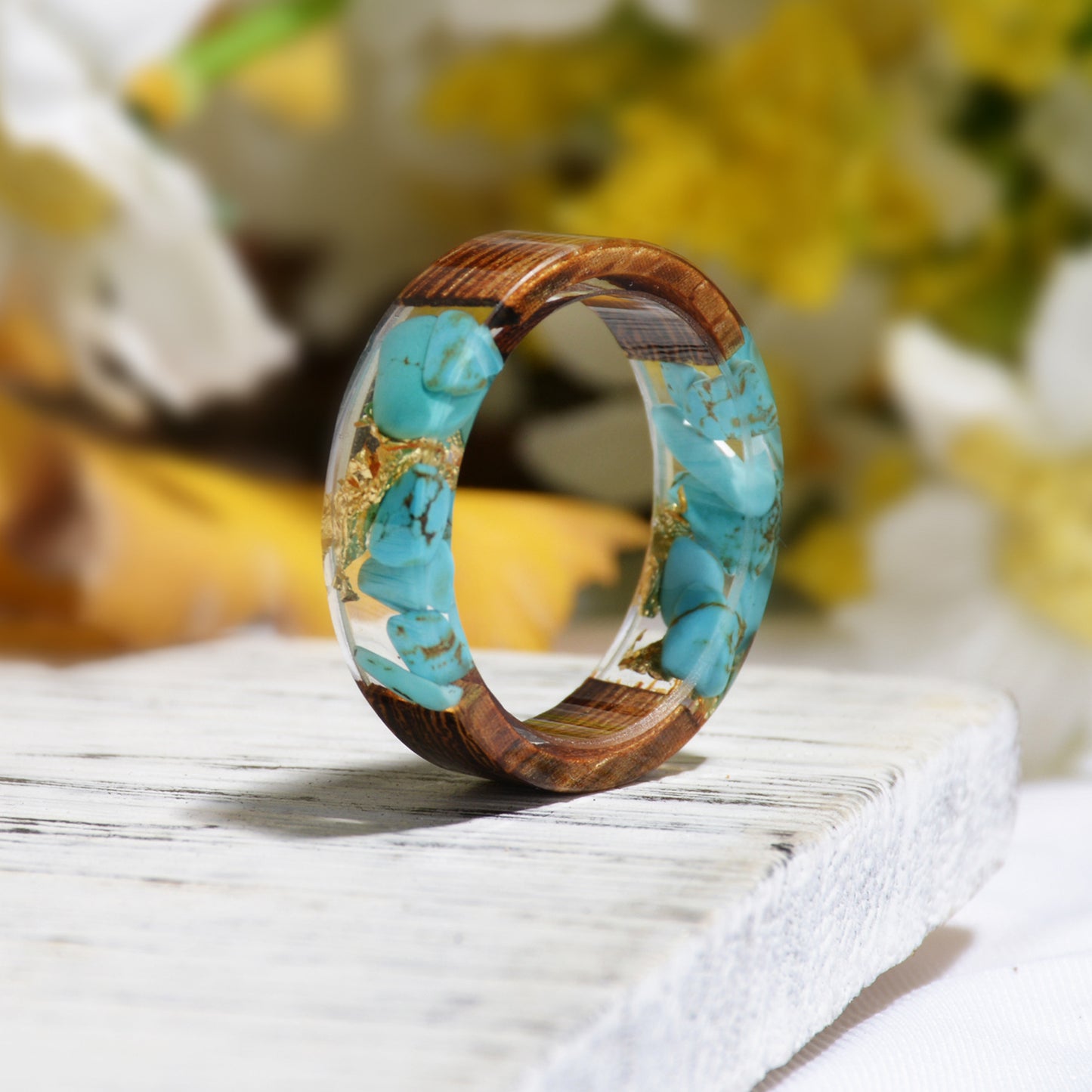 Wood Resin Mori Style Fresh Handmade Dried Flower Ring