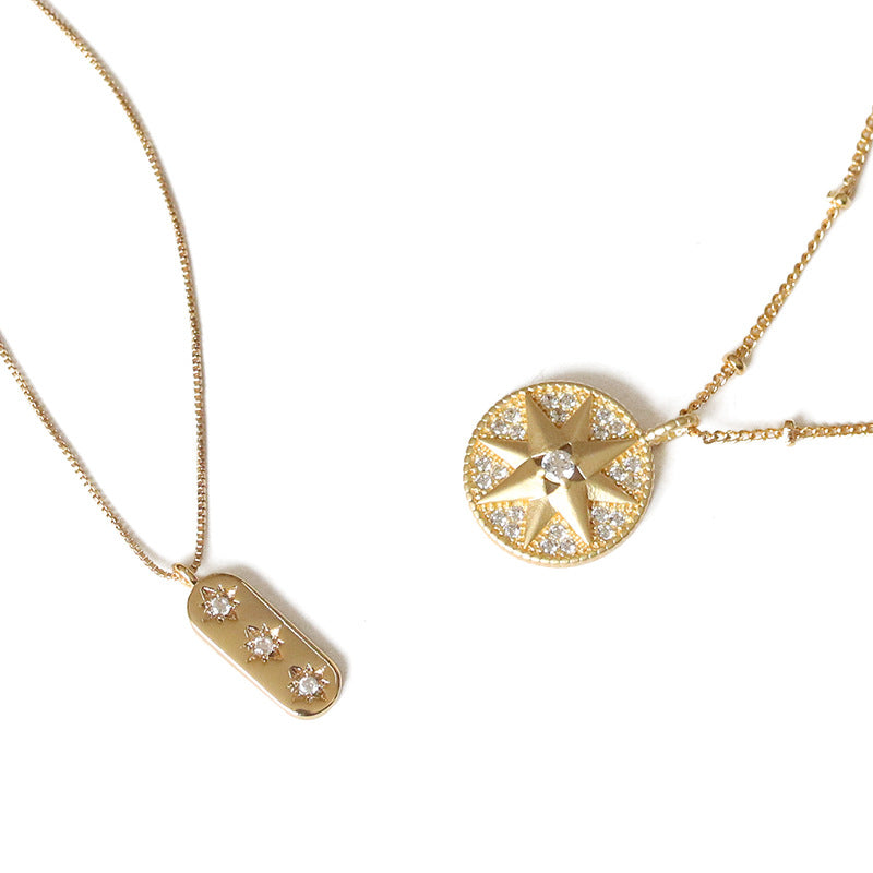 Women's Disc High-grade Rectangular Twin Diamond Clavicle Necklaces