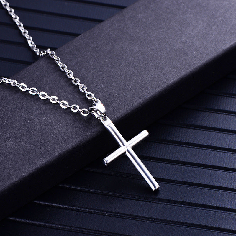 Cylindrical Stainless Steel Cross Shelf Glossy Necklaces