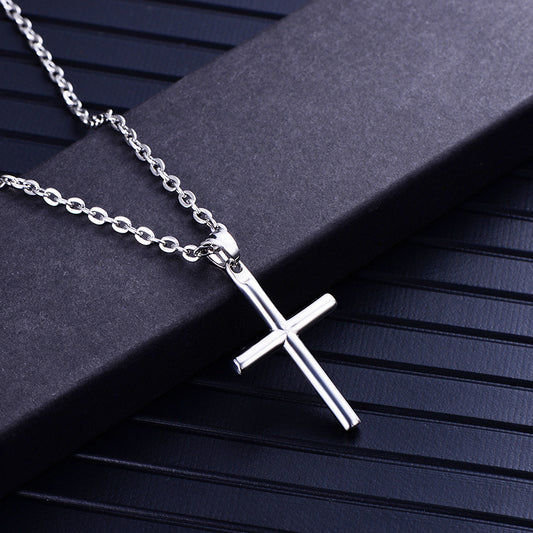 Cylindrical Stainless Steel Cross Shelf Glossy Necklaces