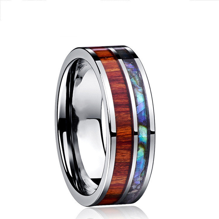 Fashion Tungsten Simple Wood Grain Shell Rings