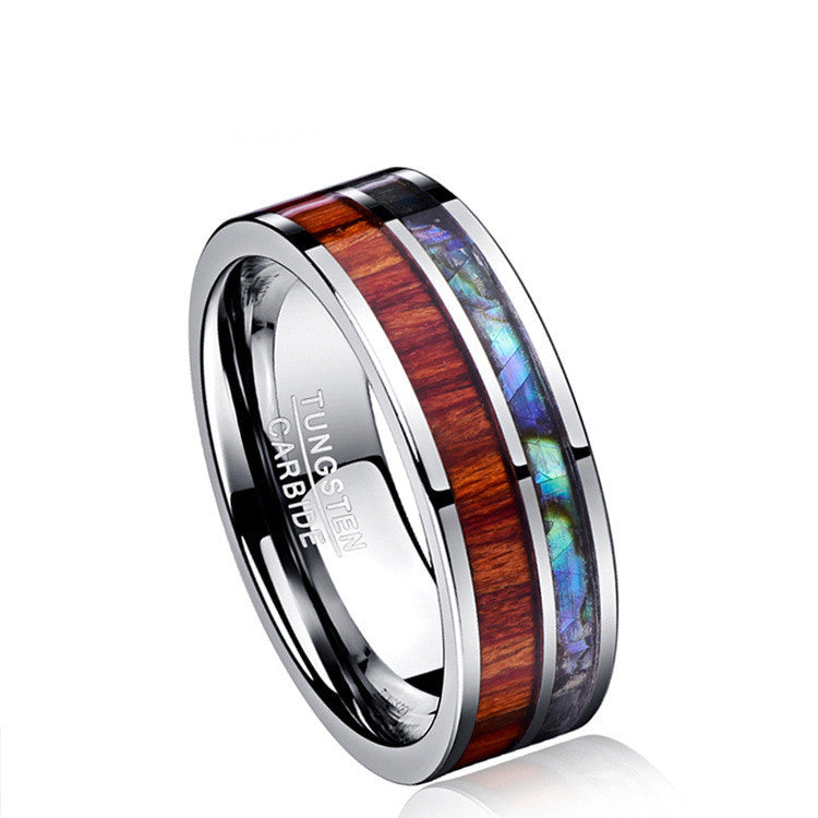 Fashion Tungsten Simple Wood Grain Shell Rings